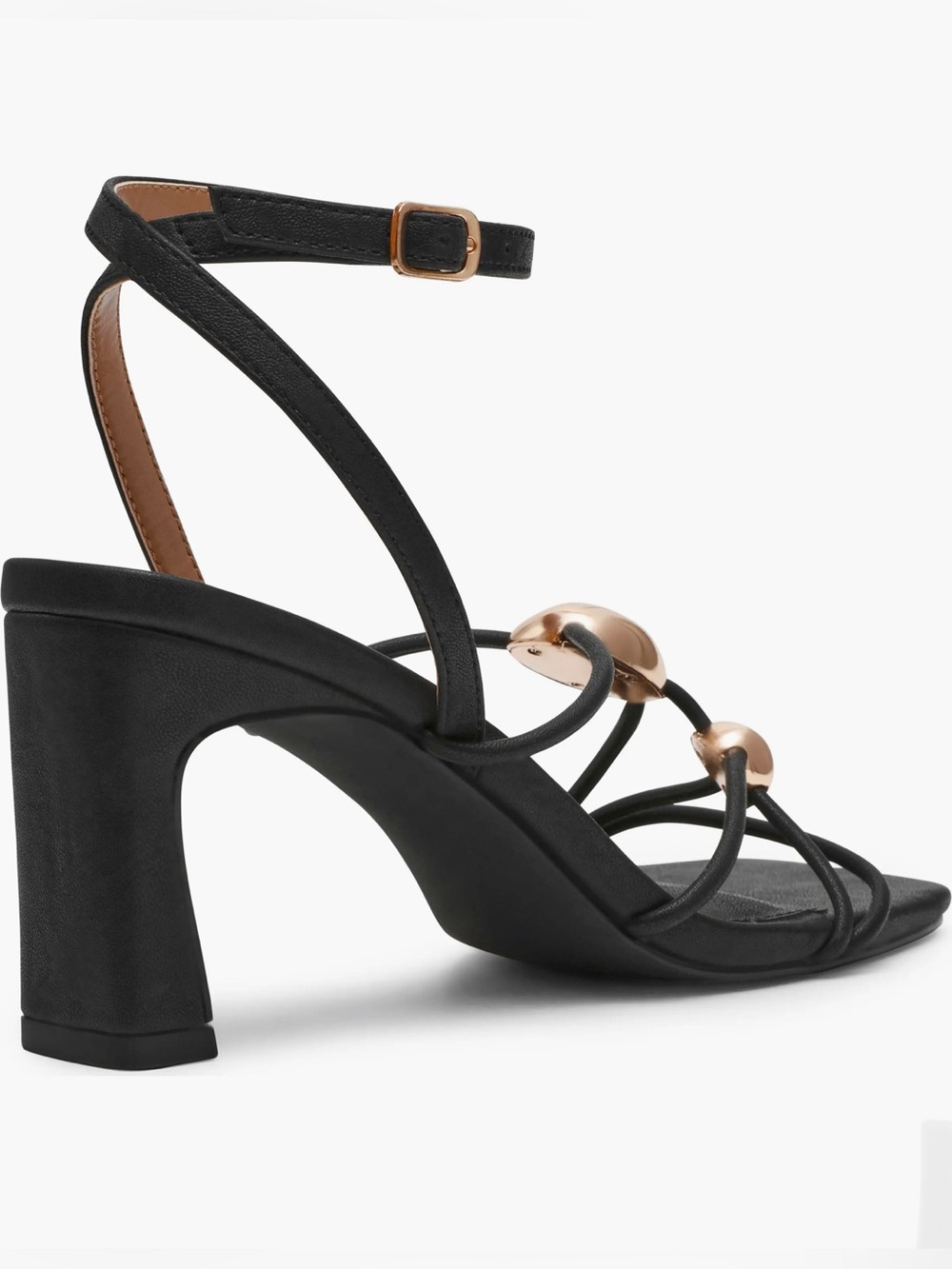 Dolce Vita Black Strappy Heels with Rose Gold Accents